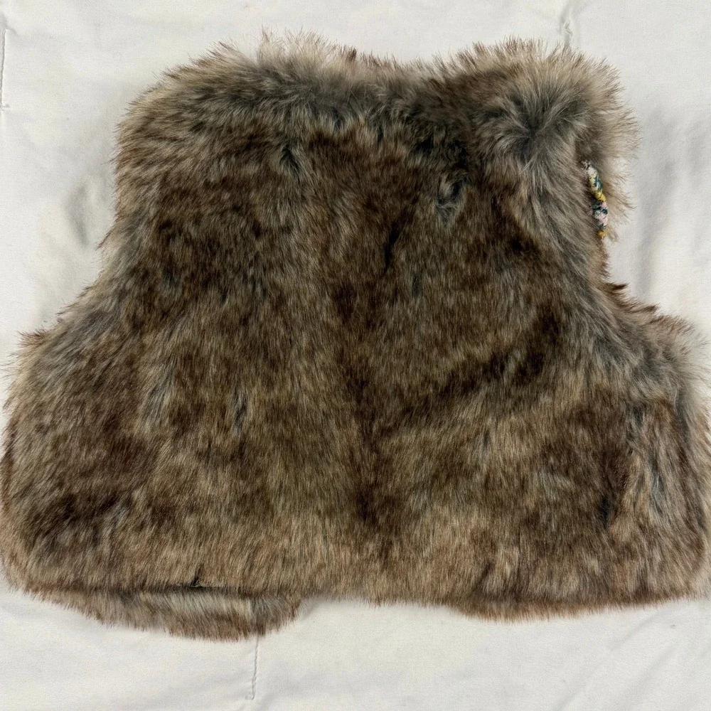 Toddler Girls Faux Fur Vest Brown Floral Lined Boho Cottagecore Gilet 24M